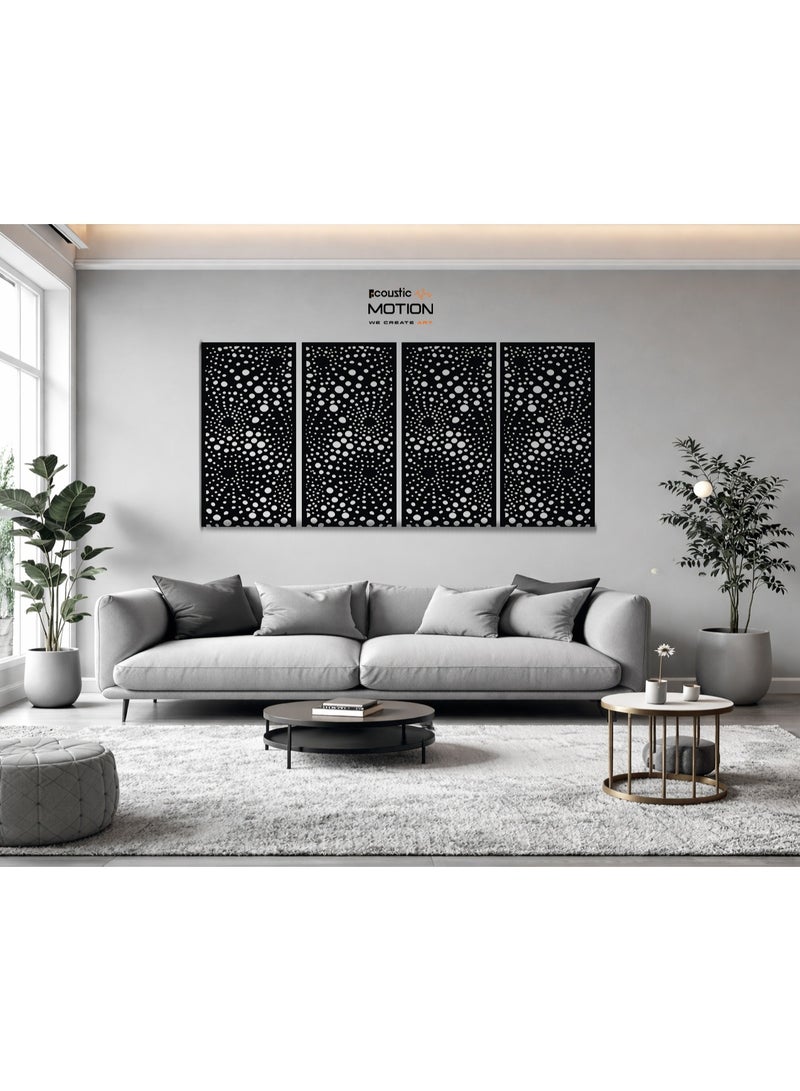 أكويستك موشان لوحات ديكور فنية جدارية خشبية من ACOUSTIC MOTION®، تصميم NEXUS مع شريط لاصق مزدوج الوجه، معلق على الحائط باللون الأسود الحديث للمنزل وغرفة المعيشة وغرفة النوم والمكتب والفندق، 25 × 50 × 0.5 سم، مجموعة مكونة من 4 قطع - Image 4